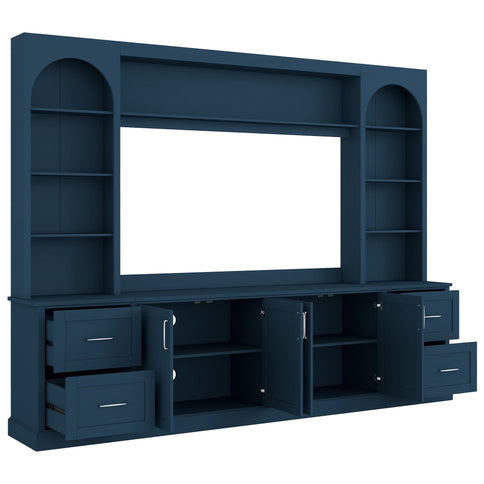 Arched Entertainment Center Wall Unit With Drawers, TV Stand
