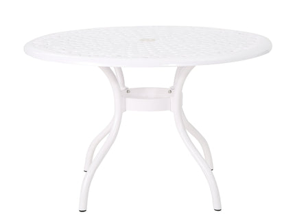 Tranquilius - Outdoor Round Dining Table With Lattice Tabletop, Umbrella Hole And Curved Legs