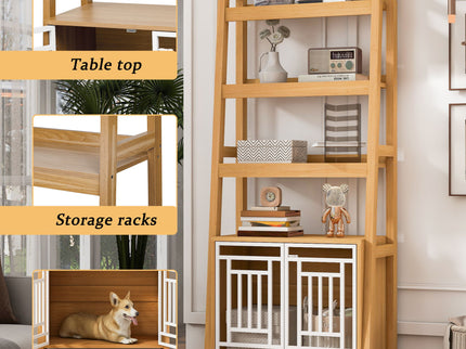 Modern Furniture Style 2 In 1 Pet Friendly Dog Crate Ladder Bookcase - Ancient Oak