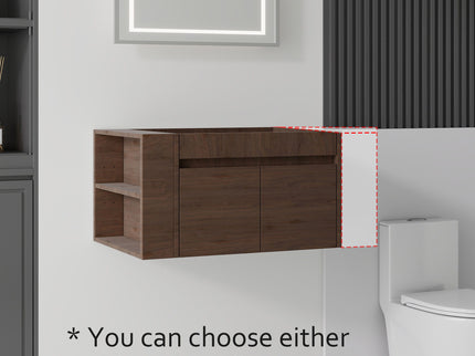 Floating Bathroom Vanity Cabinet, Soft Close Double Drawers, Open Side Storage, Wall Mounted, Cabinet Only