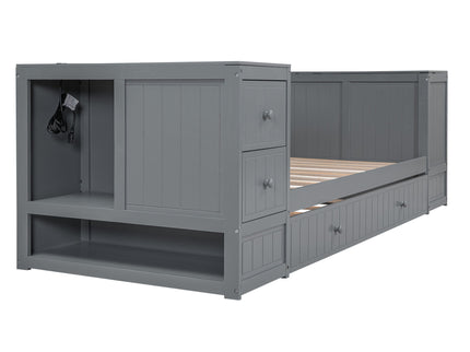 Daybed With Storage Arms, Trundle And Charging Station