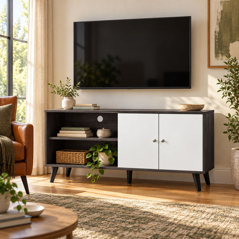 Amidon - TV Stand, With 2 Storage Shelves And 1 Cabinet