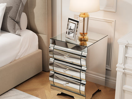 Nightstand With 3 Drawers, Bedside Table For Bedroom - Silver