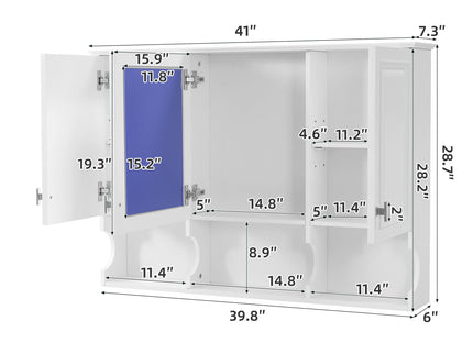 Modern Wall Mounted Mirror Medicine Cabinet With Open Shelves, Adjustable Interior, Storage Over Toilet