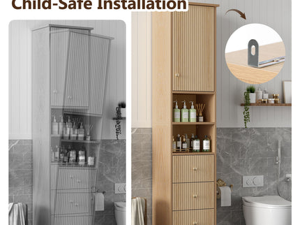 Tall Bathroom Cabinet With 1 Door, 3 Drawers, Open Storage - Wood