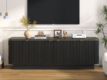TV Stand, Fluted Media Console With Adjustable Shelves And Cable Holes