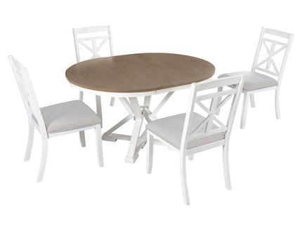 Dining Set With Extendable Round Table And 4 Upholstered Chairs