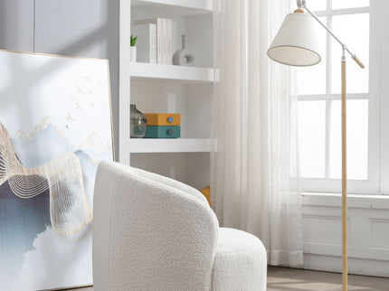 Teddy Fabric Swivel Accent Armchair Barrel Chair With Powder Coating Metal Ring
