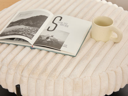 Modern Upholstered Round Ottoman Coffee Table With Storage Shelf
