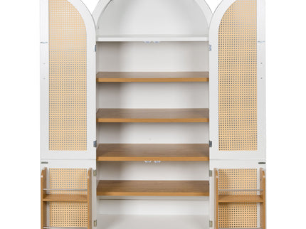 Tall Arched Cabinet With Rattan Doors & Adjustable Shelves