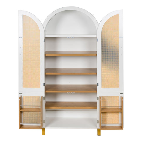 Tall Arched Cabinet With Rattan Doors & Adjustable Shelves