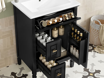Modern Bathroom Vanity With Sink, Flip Drawer, 2 Drawers, Adjustable Shelf