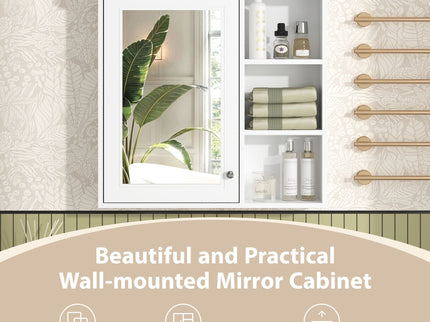 Wall Mounted Bathroom Medicine Cabinet With Mirror And Adjustable Storage With Soft Close Hinges