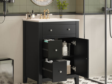 Bathroom Vanity With Basin, Rectangular Cabinet With 2 Drawers And Soft Closing Door