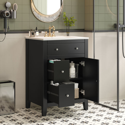 Bathroom Vanity With Basin, Rectangular Cabinet With 2 Drawers And Soft Closing Door