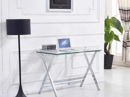 Transparent Glass Computer Desk With Rounded Edges, Tempered Glass Laptop Table - Clear