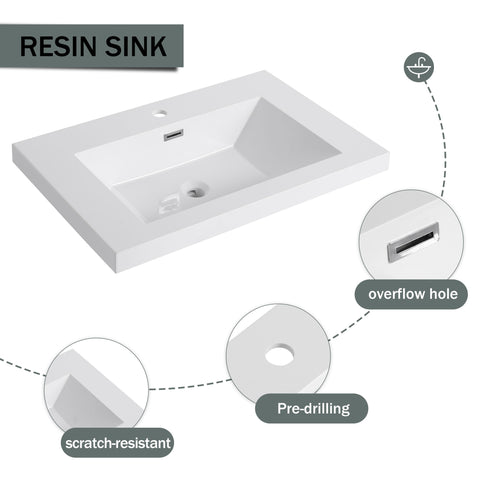 Modern Freestanding Bathroom Vanity With Resin Sink & Soft Close Cabinet Doors