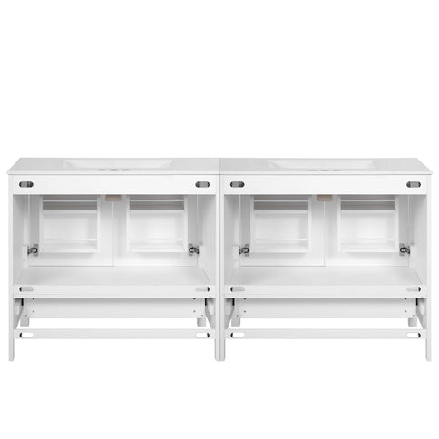 Bathroom Vanity With Sink, Soft Close Doors, Double Storage Shelves & Divided Drawer Ample Storage - White