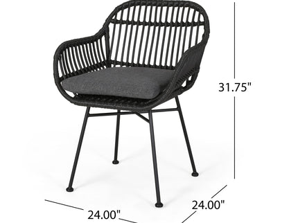 Outdoor Rattan Accent Chair With Metal Legs