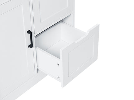Freestanding Bathroom Storage Cabinet With Doors And Drawers, Adjustable Shelf, Open Shelves - White