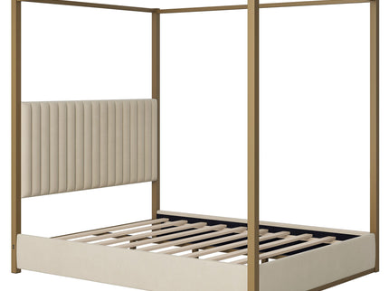 Upholstered Canopy Platform Bed With Frame, Queen Size - Beige