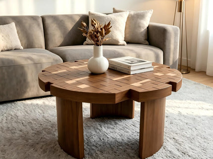 Round End Table For Living Room - Brown / Yellow