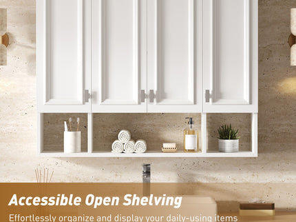 Bathroom Cabinet With 3 Adjustable Shelves Wall Mounted Medicine Cabinet, Soft Closing Hinges, Open Shelving Design - White
