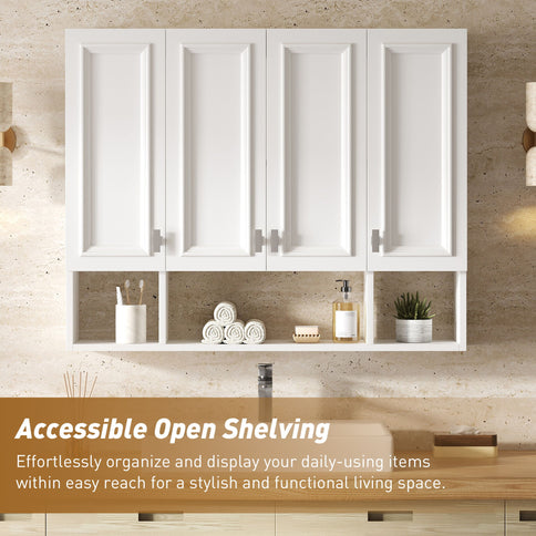 Bathroom Cabinet With 3 Adjustable Shelves Wall Mounted Medicine Cabinet, Soft Closing Hinges, Open Shelving Design - White