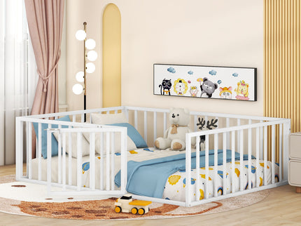 Metal Floor Bed Frame With Fence And Door