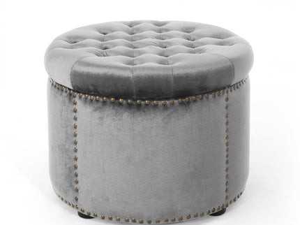 Elegant Round Ottoman Footstool With Studded Rim