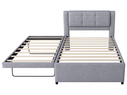 Upholstery Platform Bed With Trundle, Trundle Can Be Flat Or Erected
