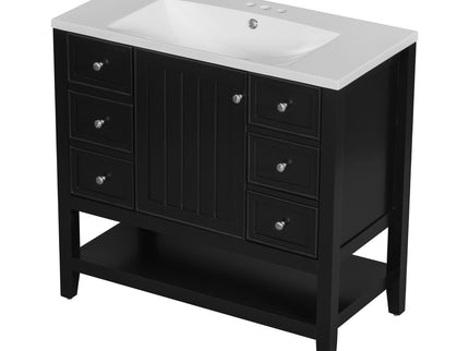 36" Bathroom Vanity & Sink, 2 Cabinet And 3 Drawers - Black