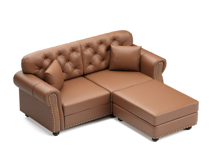 Upholstered Sofa With Nailhead Trim, Rolled Armrests With Ottoman