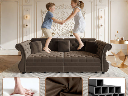 Oversized Chesterfield Pull Out Sofa Bed, Roll Arm Couch With Flower Tufting For Living Room