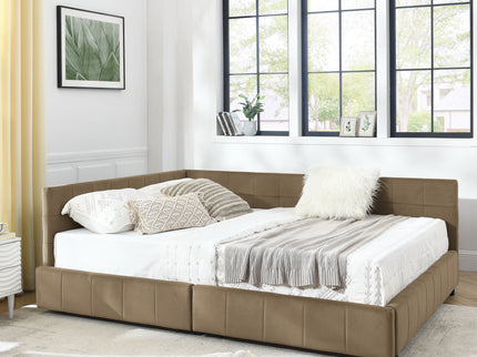 Mid-Century Storage Upholstered Tufted Bed Frame With Backrest And Armrests