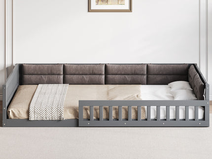 Upholstered Platform Bed With Guardrail And Pillow