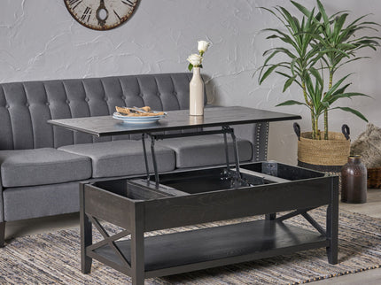 Decatur - Farmhouse Lift Top Coffee Table With Storage - Black / Ash