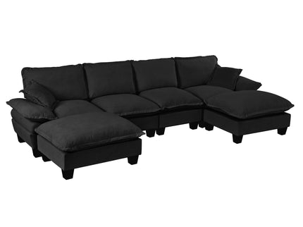 Modular Sectional Sofa With Movable Ottoman & Pillows