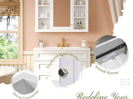 Bathroom Vanity With Mirror Cabinet, Storage Cabinet With 2 Soft Closing Doors And 4 Drawers, Undermount Sink