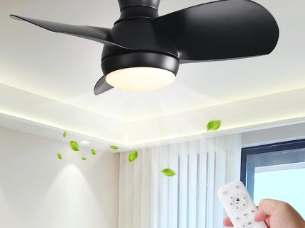 23" Bedroom Ceiling Fan With 3 Color Dimmable 3 ABS Blades Remote Control Dc Motor With 18W Led Light