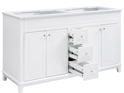 Bathroom Vanity Cabinet Only, 3 Drawers & 4 Doors & Double Layer Shelves - White