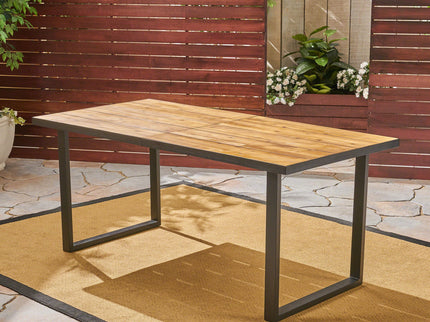 Outdoor Dining Table With U Shape Legs And Slat Top Table - Teak