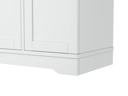 Sideboard With Extendable Table, Adjustable Shelves, 3 Tier Pull Out Rack - White