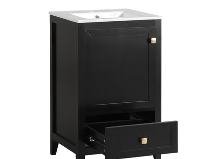 20" Bathroom Vanity With Sink Cabinet With Soft Closing Door, Drawer & Storage Rack - Black