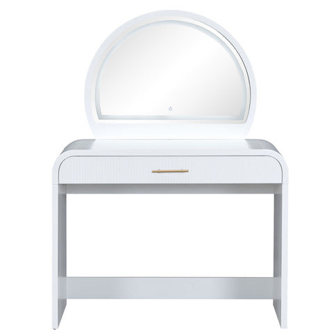 Makeup Vanity Table With Mirror Touch Screen Lighted Mirror, Dressing Table With Drawer For Bedroom - White