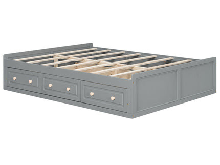 Queen Size Platform Bed Frame With 6 Drawers - Gray