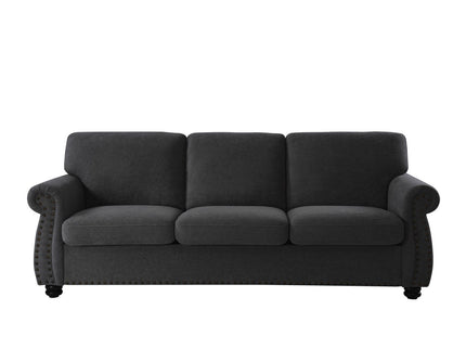 Soft Sofa, Upholstered 3 Seater Couch With High Density Foam, Loose Back Cushions And Turned Legs