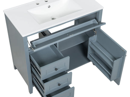 Bathroom Vanity With Sink, 3 Drawers & Cabinet With Adjustable Shelves