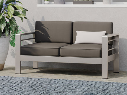 Outdoor Aluminum Loveseat With Cushion - Gray