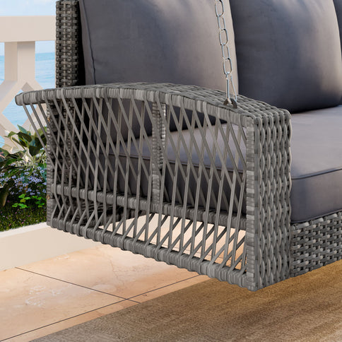 3 Person Large Patio Swing Bench With Cushions For Backyard